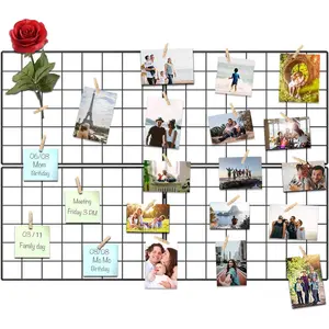 Wire Wall Grid Panel for Photo Display, DIY Iron Picture Frames Collage For Hanging Wall Decor, Foldable Multi Pictures Organizer with 12 Clips, 28'' X 22'' Inch.(2 Pack)