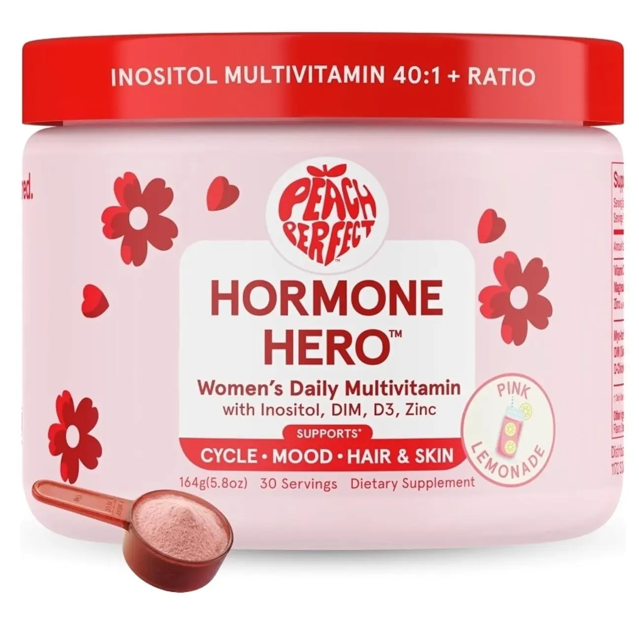 Peach Perfect Hormone Hero – Myo-Inositol & D-Chiro 40:1, Omega-3, Vitamin D3, Magnesium Glycinate, DIM, Zinc – Hormonal Balance, Ovarian Health, Fertility, Cycle and Energy - 30 SVG, Pink Lemonade