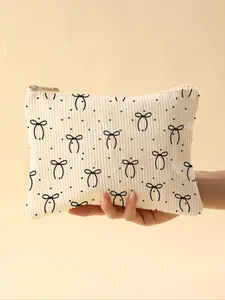 Bow Pattern Toiletry Bag, Lightweight Zipper Cosmetic Bag, Handheld Cosmetic Pouch, Multi-functional Cosmetic Organizing Pouch, Suitable for Toiletries and Accessories