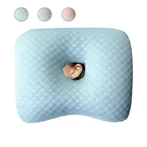 Cooling Pillow with Holes, Side Sleeping Pillow, Non-Pressing Ear and Face, Plush Material, Ideal for Surgery Recovery