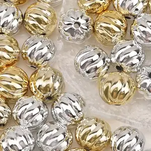 Silver and Gold Pumpkin 16mm Chunky Acrylic Bead Set of 5