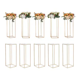 VEVOR 10PCS 31.5inch High Wedding Flower Stand,  With Acrylic Laminate,Metal Vase Column Geometric Centerpiece Stands, Gold Rectangular Floral Display Rack for Events Reception, Party Decoration