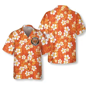 Hawaiian Shirt Aloha Hibiscus Chaba Flower Background Orange Hawaiian Shirt, Short Sleeve Casual Button Down Shirts Summer Beach Shirt, Tropical Floral Shirt