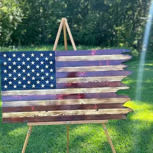 8x15inch American Wavy Flag - Wooden Independence Day Decoration for Home, Restaurant, Bar, and Garage