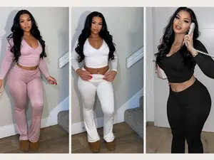 Women’s 2 Piece Lounge Set – Long Sleeve Crop Top & Flare Pants, Soft Stretchy Loungewear Outfit,2 piece sets women