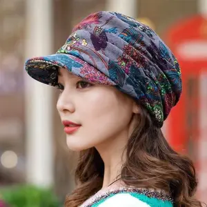 Women s Casual Cotton Fedora Hat with Floral Pattern Short Brim Breathable Soft Cap for Daily Wear