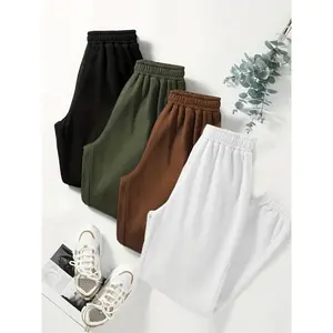 Solid Jogger Sweatpants 4 Pack, Casual Elastic Waist Sporty Pants, Women's Clothing