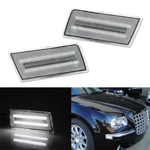 2PCS CLEAR LENS WHITE LED FRONT SIDE MARKER LIGHTS FOR CHRYSLER 300 300C 2005 2006 2007 2008 2009 2010 Replace OEM Part# 4805860AA 4805861AA