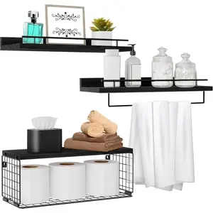 Floating Shelves for Wall, Wood Bookcases, for| Farmhouse| Bedroom| Laundry Room| Living Room|, - Black
