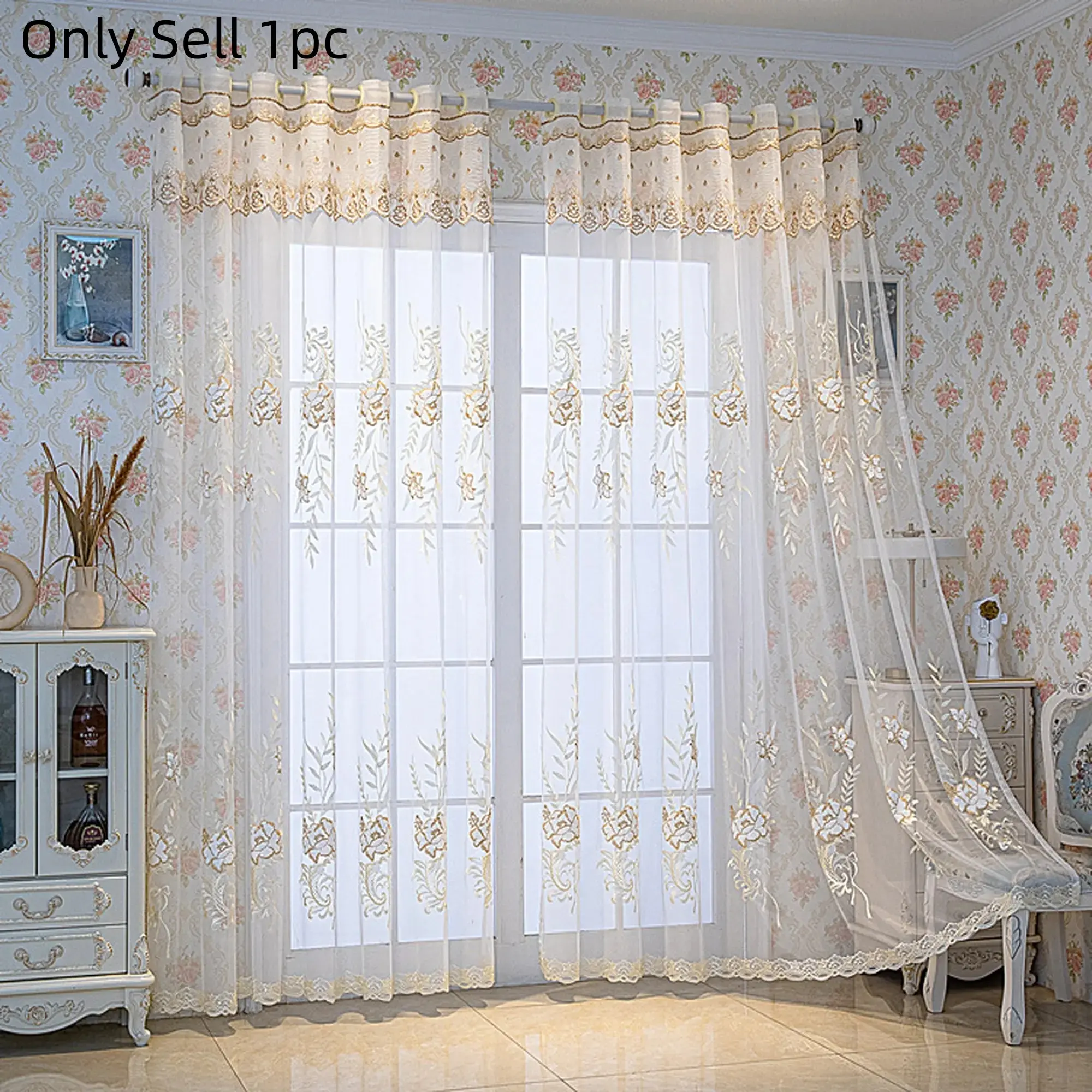 European Style High-End Embroidered Window Curtain, Polyester Curtain, Top Integrated Drapery Design, Sunlight Blocking French Balcony Curtains, Home Decoration Curtain, Window Drapes, Home Decorative Curtain