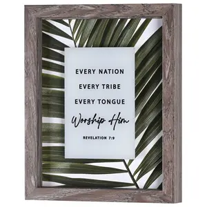 360 Stand Wood-Glass MDF Framed Wall Print, Shadow Box Art with "Every Nation Tribe Tongue" Design, Home Decor Photo Frame