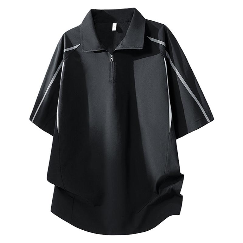 Spring/Summer men’s half-zip polo shirt with a turn-down collar, short-sleeve T-shirt with color-block design, wear-resistant and comfortable fabric; casual men’s top for everyday wear, outdoor sports, vacations, and as a gift for a boyfriend.