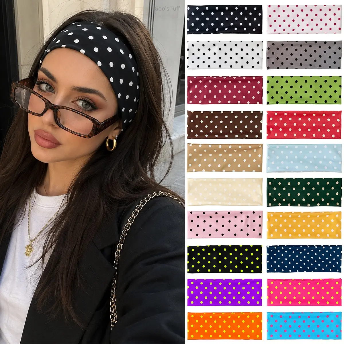 Women's Elastic Polka Dot Headband, Sweat-Wicking Stretch Breathable Sports Hair Accessory for Yoga, Gym, Daily Outfits