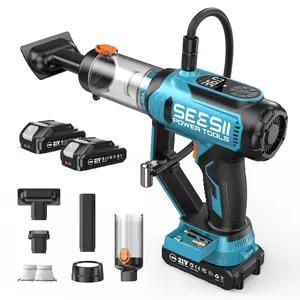 SEESII 3-in-1 Portable Air Compressor, Tire Inflator with Vacuum & LED Light, 150PSI Digital Gauge for Car/SUV/Motorcycle/E-Bike, Light Blue, T7 Max