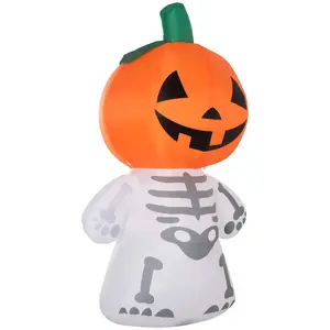 Outdoor Halloween Skeleton Ghost Inflatable with Smiling Face Mild Rain Resistant 5 Stakes 3 Drawstrings 1 Sandbag for Front Yard Backyard Porch Driveway