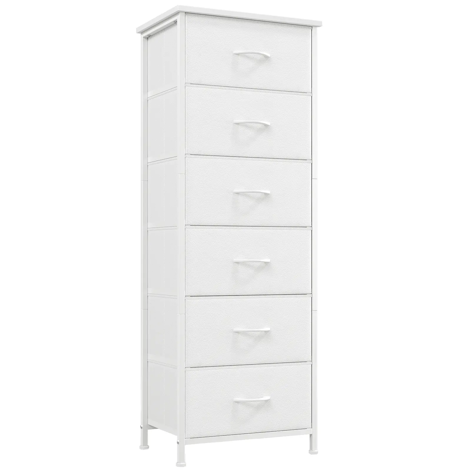 Somdot 6-Drawer Fabric Storage Tower with Fabric Bins, Steel Frame, Wood Top, Sturdy Sliding Door - Closet Organization Chest (Above 25 kg, Christmas Gift for Bedroom)