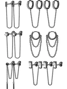 6 Pairs of Chain Creole Ladies Earrings Versatile Earrings Statement Earrings CZ Earplug Tree Earrings Ball Earplug Bar Earplug Earrings Huggie Hoop Piercing Earrings