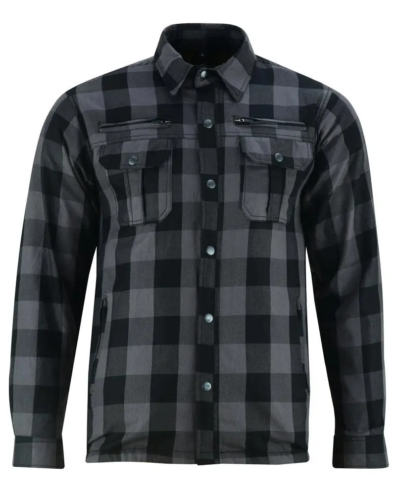 DANIEL SMART Flannel Shirt for Men, Vintage Plaid Armored Top with Kevlar, Mesh Lining for Enhanced Airflow, Collared Neck & Zip Cuff for Biker Look, S, 2Xl, Heavy Duty Removable Armor Pads, Safety And Style, American Sizing, Casual