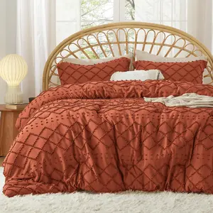 Queen Comforter - Terracotta Comforter, Boho Tufted, 3 Vintage Farmhouse for Seasons, Fluffy with 2 Pillow Shams