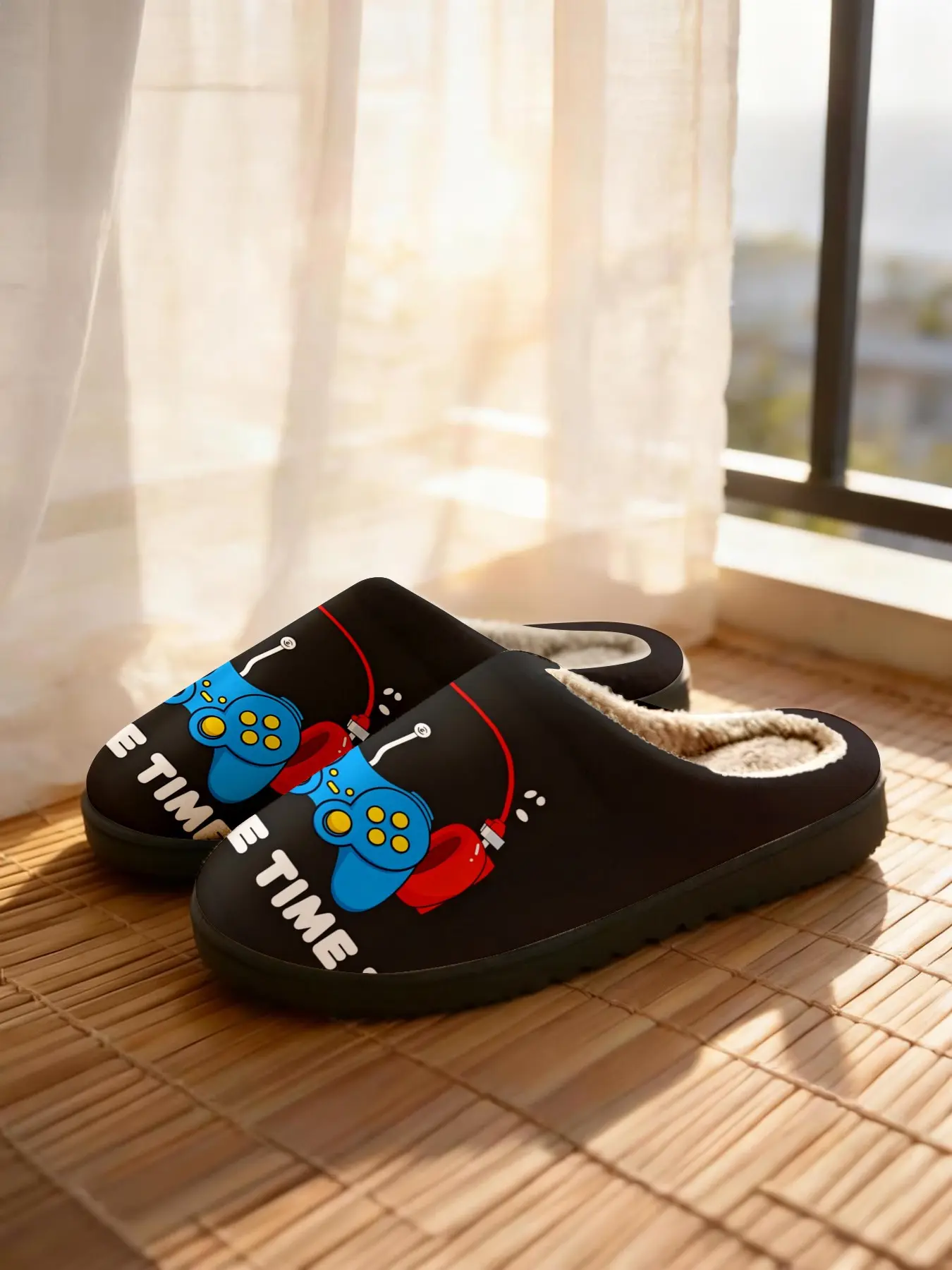🎮 1 Pair Retro Game Controller Plush Slippers | Trendy Nostalgic Gaming Style | Cloud-Like Warm Fleece + Non-Slip Thick Sole | Eye-Catching Warm Pick for Gamers & Homebodies (Fall/Winter Home Wear)