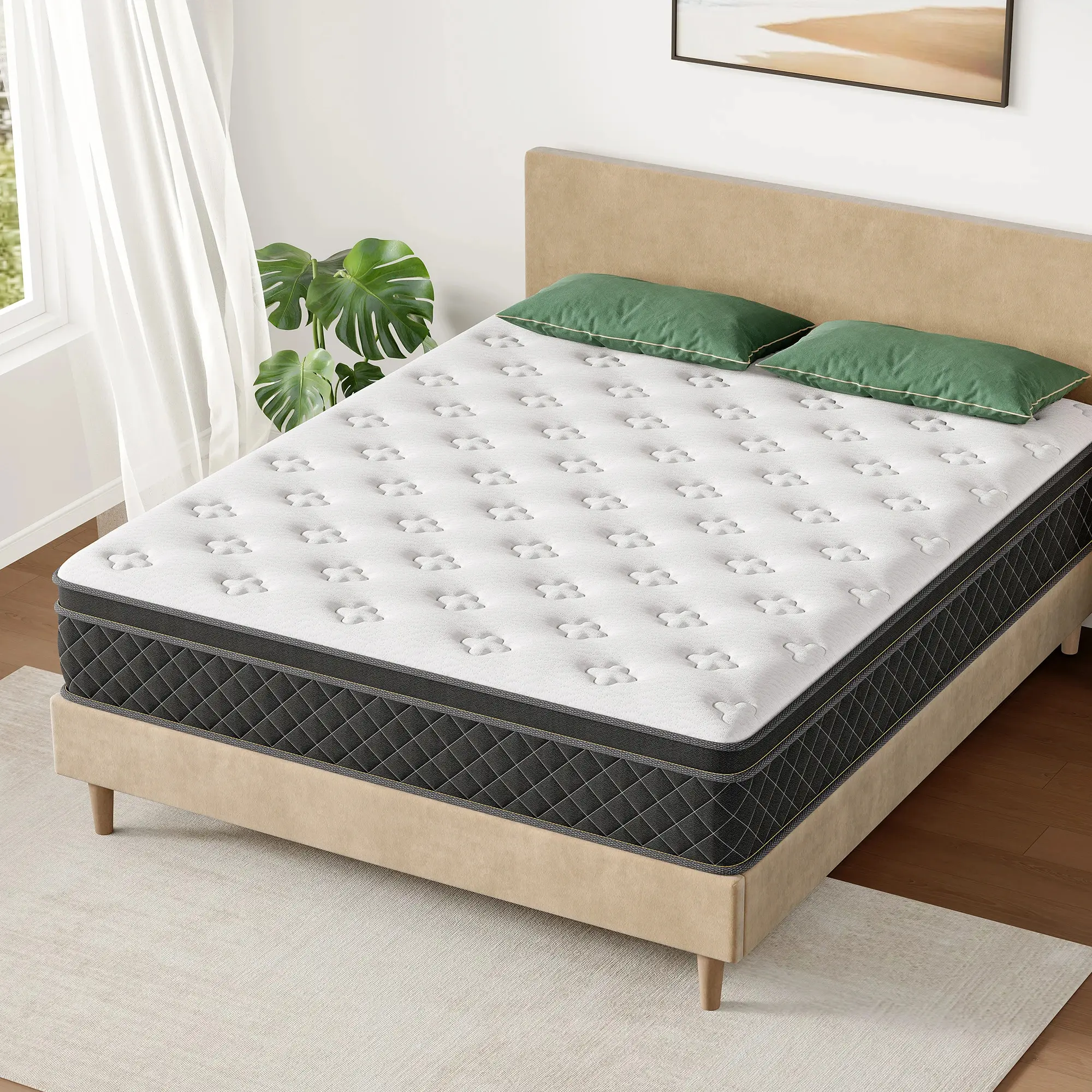 Meibao Shun Queen Size Hybrid Mattress, 25cm Medium-Firm Pocket Spring Mattress with Multi-Level Coils, Gel Memory Foam, Breathable Fiberglass, Ergonomic Design for Back Pain, Vacuum-Compressed Boxed Set Hotel Projects, Couches, boneless couch sectional,s