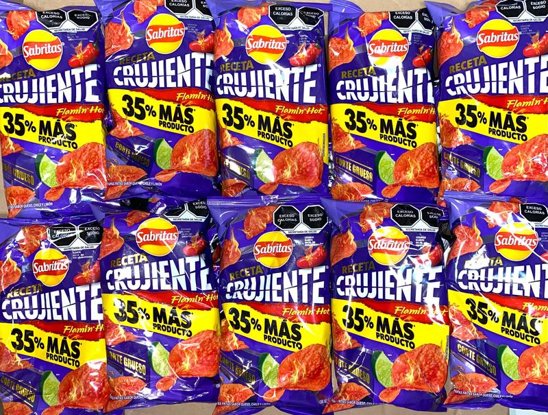 10 - PK Sabritas Receta Crujiente Flamin Hot Potato Chips - Crunchy Snack - Chili, Cheese & Lemon Flavor - 57g Bag - Mexican Chips - Sabritas Mexicanas - Papitas Mexicanas