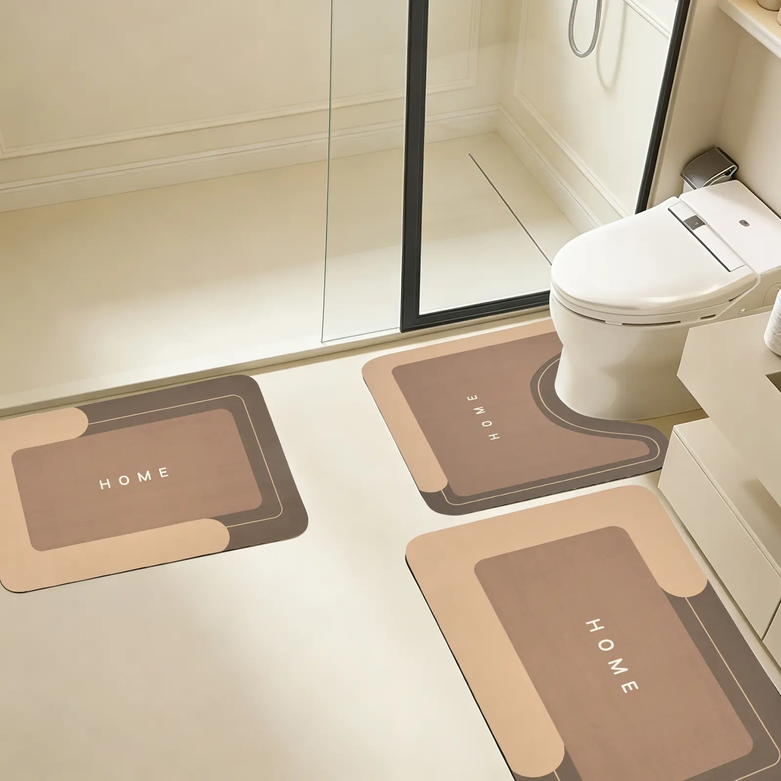 Bathroom Rugs Set Memory Foam Bath Rugs Non-Slip Bath Mat Set 3 Piece,Washable Bathroom Mats,Super Soft U-Shaped Toilet Rug,Bahroom Carpets for Bathroom,Tub,Shower