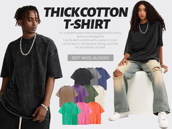 Gihuo 4 Pack Men Women Oversized Tshirts for Men Acid Wash Loose Fit Vintage Cotton Heavyweight T Shirts Baggy Tees Unisex Tops Casual Soft