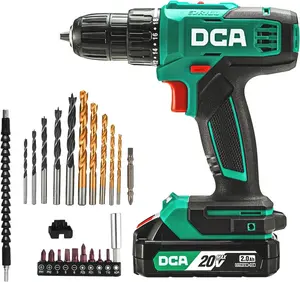 【5-year warranty】DCA 20V Cordless Drill 25-Piece Set, 28 ft・lb Torque, 3/8" Keyless Chuck, 2.0Ah Battery & Charger, 18+1 Clutch Settings, Ideal for Home DIY, Furniture Assembly, Plumbing, Light Drilling & Demolition