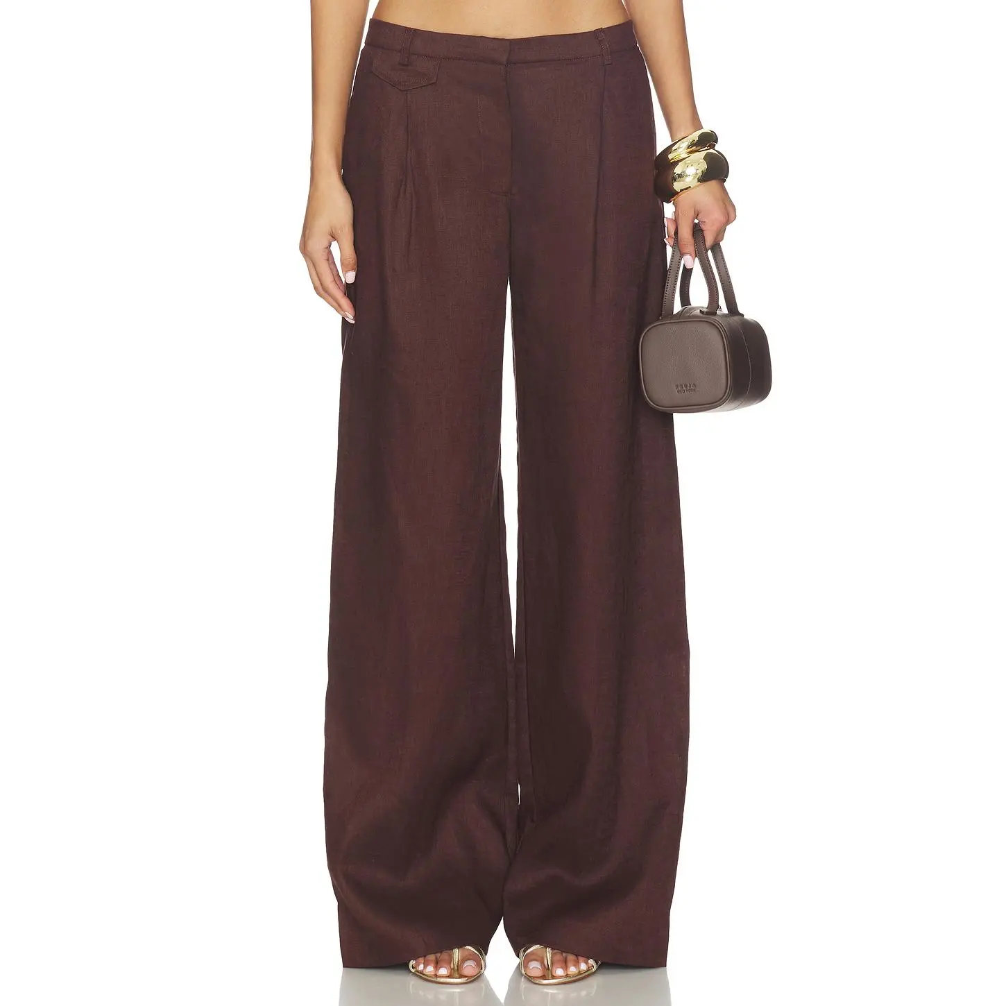 Bardot Geordy Hipster Linen Pant in Chocolate