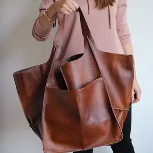 Large Capacity Soft Leather Tote Bag for Women Vintage Minimalist Shoulder Bag Stylish Oversized Handbag and Versatile Daily Commuter Carryall 2026 Design