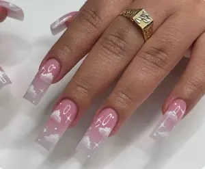 Pink and White Dreamy Cloud Press On Nails|Ombre Nails|Fairy Nails|Cloud Nails|Pink Nails|Bling Nails|Star Nails|Fairytale Nails|Nail Art