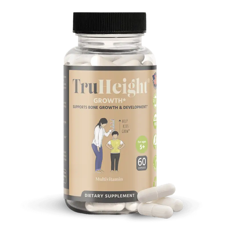 TruHeight Growth Capsules - Natural Growth & Development Supplement for Kids & Teens - Vitamin D, K, Calcium & Ashwaganda - Bone Strength Capsules - K