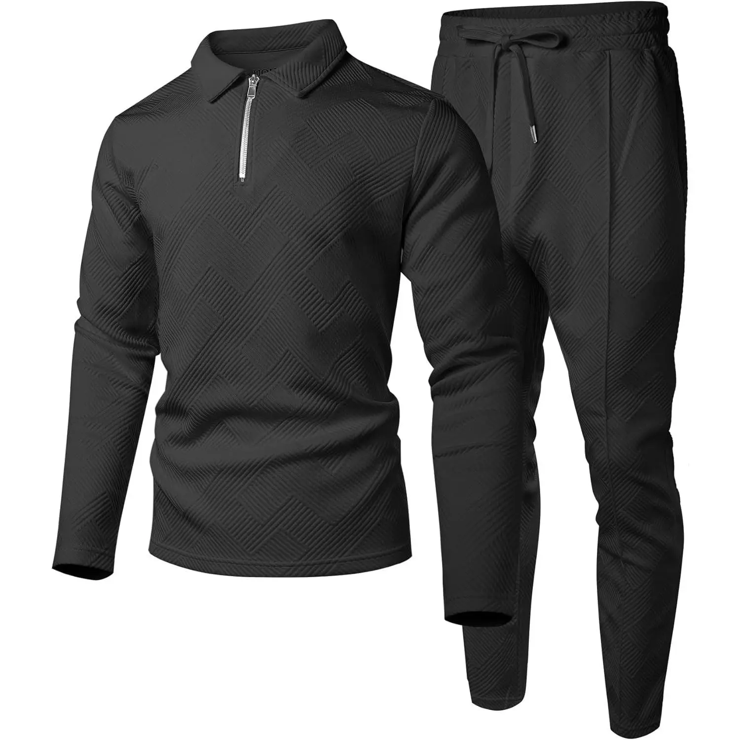 Men's 2-Piece Male Sporty Sports Clothing Set, Casual Long-Sleeve Polo Shirt & Jogger Pants, Stylish Loungewear Athletic Sweatsuit, Sporty Sports Clothing Sets