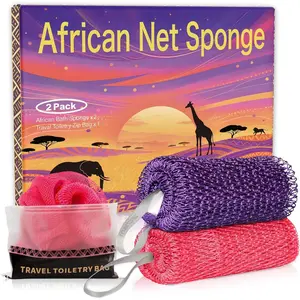 Net Sponge Authentic 2 Pack - 53" Extra-Long  &   for Women and Men,  Shower Loofah Bath Sponge for Daily Use, Travel-Friendly