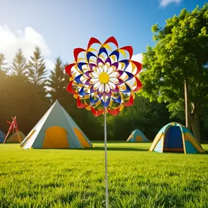 1Pcs 3D Rainbow Color Rotating Wind Spinner – Durable Metal Garden Art, Kinetic Yard Stake – Mesmerizing Outdoor Decor, Garden Accessories, Perfect Gift for Mom, Dad & Plant Lovers (Buy Again for Friends!)