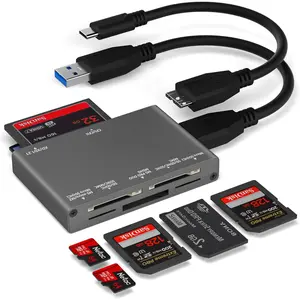 7-in-1 Multi Memory Card Reader, USB 3.0 SD Card Reader Writer(5Gbps) Read 7 Cards Simultaneously for SD/ SD/MS/CF/MMC/XD/SDHC/SDXC Camera Memory Card (with 2 USB A and C to Mirco B 3.0 Cables)