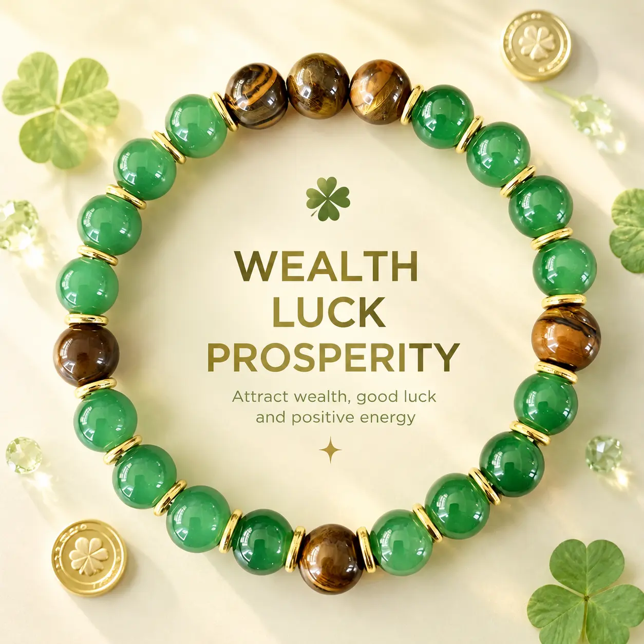 2026 Lucky Tiger's Eye Bracelet – Featuring Green Aventurine; a solid, unscented wealth-attracting accessory suitable for both men and women; designed to attract wealth, invite good fortune, and gather opportunities.