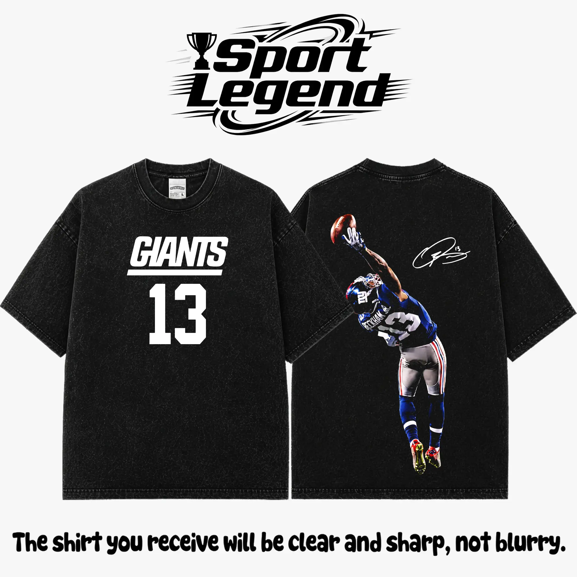 Odell Beckham Jr. #13 Premium Acid Washed Cotton T-Shirt, Heavyweight Vintage Graphic Tee, Big Blue Football Fan Apparel, Retro Football Graphic Shirt, Oversized Washed Streetwear Tee, Unisex Football Graphic Tee, Gift for Football Fans