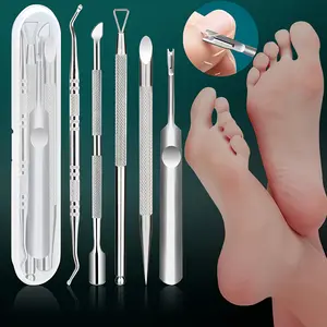 5 counts Professional-Grade Stainless Steel Nail & Foot Care Kit with Portable Travel Case - Complete Manicure & Pedicure, Foot File Tool, Cuticle Remover, Nail Corrector Tools for Women & Men, No Acetone/-Free Gel Polish Removal, Ideal Gift
