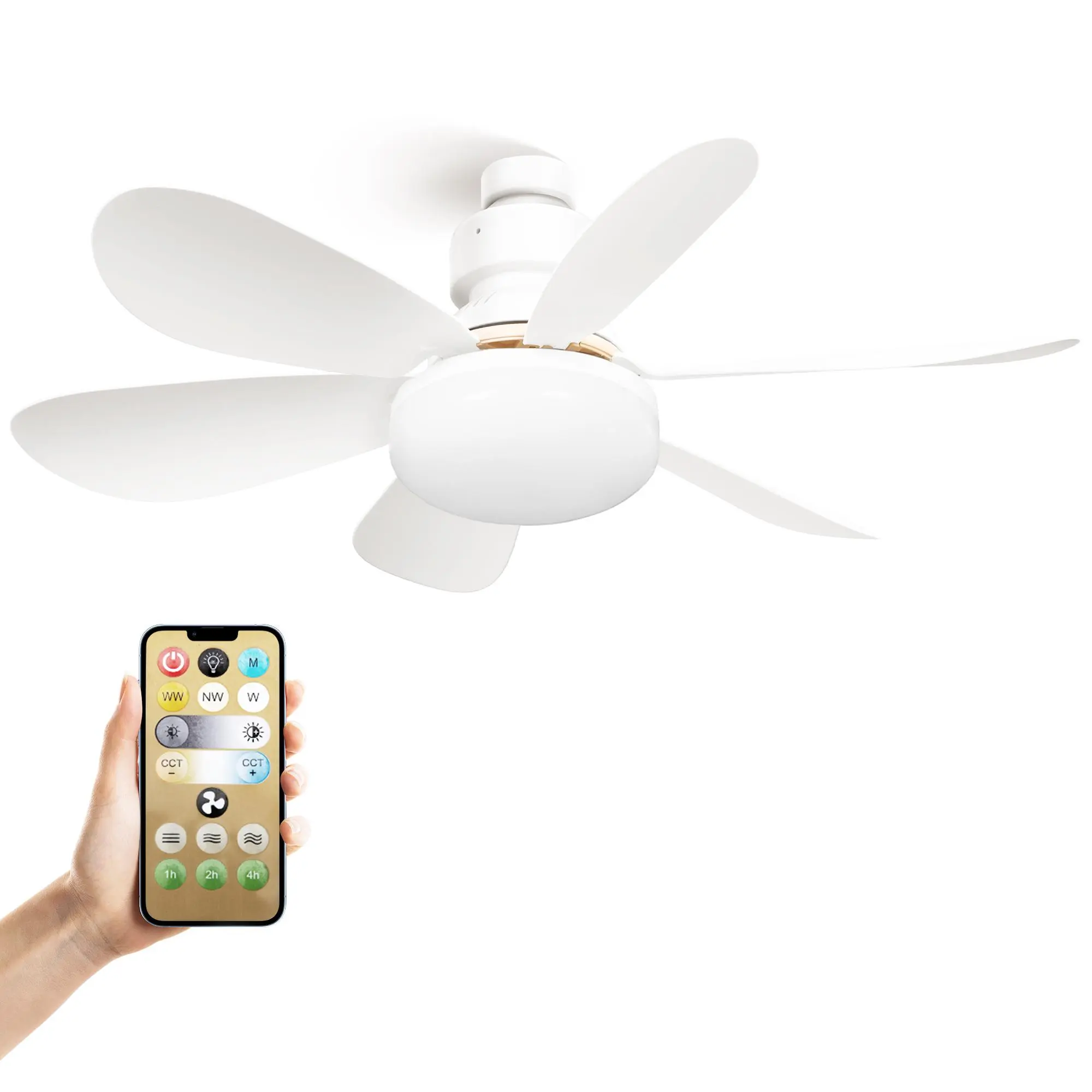 PHIVILLA Indoor Ceiling Fan with Light and Pull Chain Control, Noiseless 5 Reversible Blades, 3 Speeds (Bedroom, Kitchen, Living Room) Dimmable Easy Installation Wireless