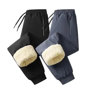Men's Black Fleece-Lined Joggers - Winter Warm Outdoor Lounge Pants with Elastic Ankles