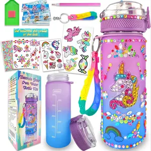 Mermaid & Unicorn Themed DIY Diamond Arts Colorful Painting Water Bottle, 1 Count 600ml/21oz Water Bottle with Sticker & Decorative Accessories, DIY Gift for Kids Friends Classmates