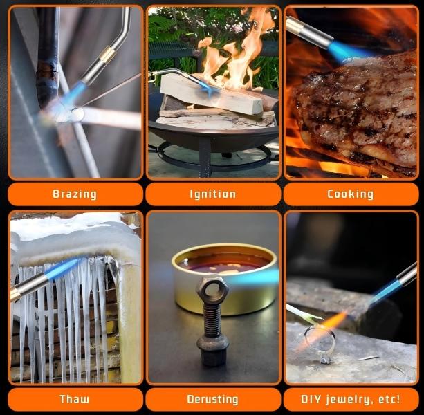 Propane Torch Head, High Intensity Trigger Start Mapp Gas Torch with Self Ignition & Flame Lock, Adjustable Flame for Welding, Brazing, Soldering, Cooking & Ice Melting (Gas Tank Not Included), Multi-Functional