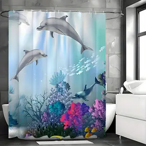 1pc Vibrant Undersea World Dolphin Shower Curtain - Waterproof,and Machine Washable Polyester Fabric Bath Curtain with Animal Print Design for Bathroom Decor - Easy to Install with Hooks window removable weight room non-slip pattern curtain home rustic
