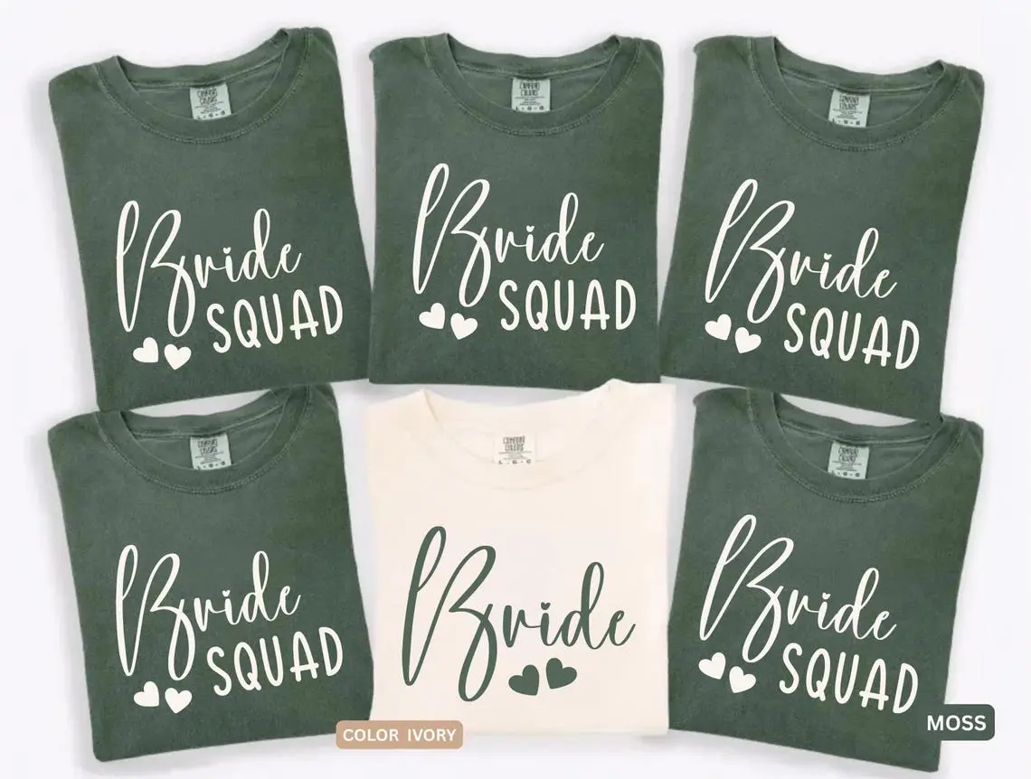 Custom Bride & Bride Squad Comfort Colors T-Shirt, Bridal Squad Matching Shirts, Bachelorette Weekend, Getting Ready Outfit, Bridesmaid Gifts, Bridesmaid Shirt, Bachelorette Party, Full Size, Full Color