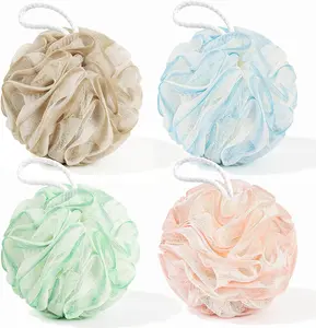 Loofah Sponge 4 Pack, Exfoliating Body Scrubber for Shower, Soft Bath Sponges with Hanging Loop, 60G Gentle Loofah for Women Men (Pastel Colors)