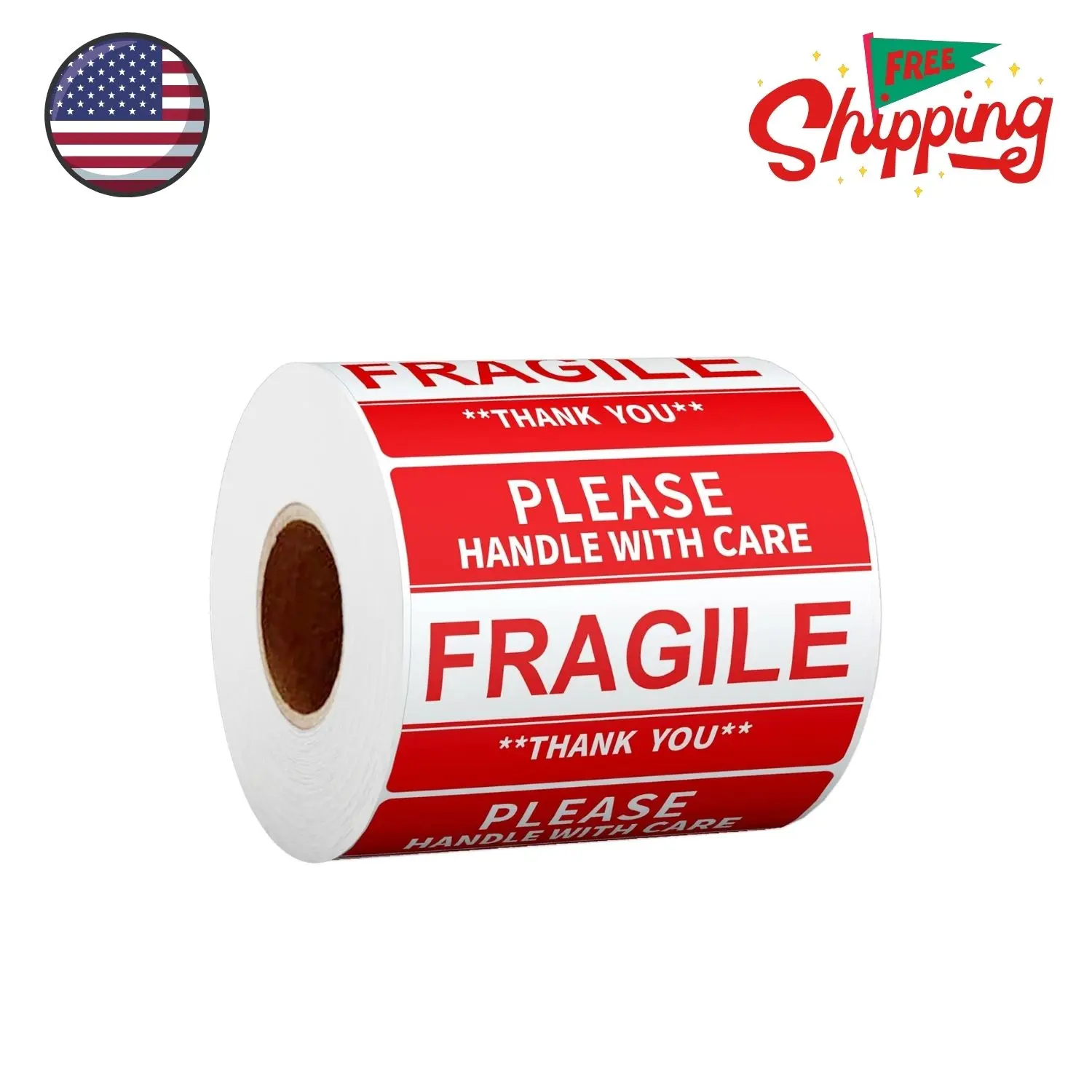 2" x 3" Fragile Stickers for Shipping and Moving Please Handle (500 Labels, 1 Roll)