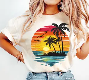 Sunset Beach Shirt, Tropical Palm Tree Shirt, Summer Vacation Tee, Ocean Sunset Shirt, Coastal Aesthetic Shirt