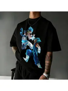 2026 New Dragon Ball Super Large T-shirt | Gogeta Vs Vegito Super Saiyan Blue Pattern Printed Casual T-shirt Enthusiast